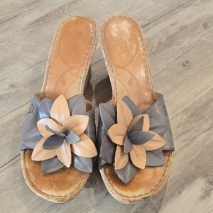 Born Floral Leather Mules in Tan and Gray